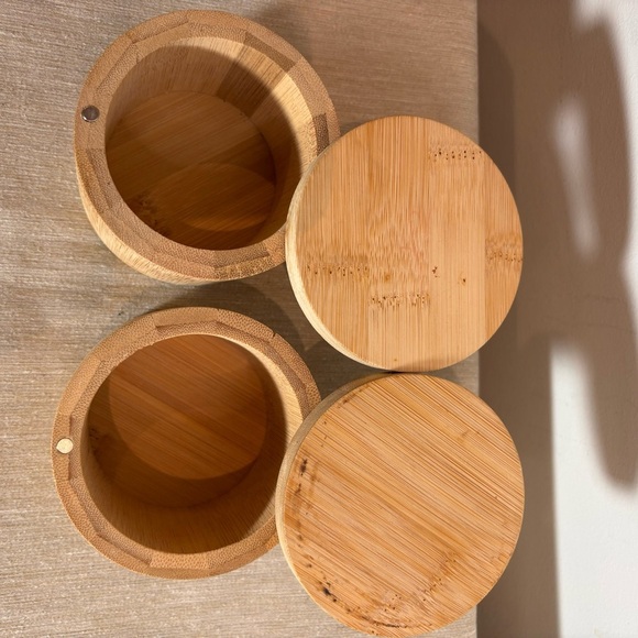 RAE DUNN Salt and Pepper Carved into the  Bamboo Cellars Containers - Picture 5 of 8